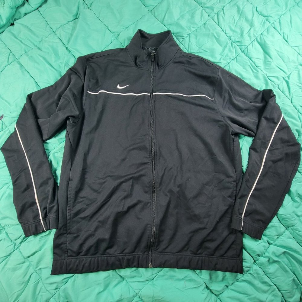 Nike Mens 2XL XXL Black Dri Fit Athletic Jacket Long Sleeve Front Full Zip